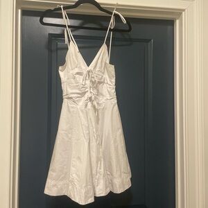 Zara white Tie-Front mini gabardine Dress size xs